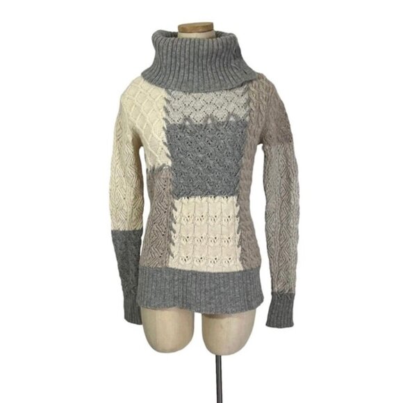 30% off! Sundance Sweater women's XS gray tan cream wool blend knit sweater cowl - Picture 1 of 6